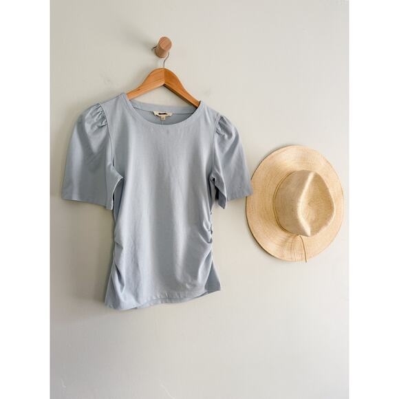 Madewell | NWT Side-Cinch Puff-Sleeve Tee in Feather Blue | Sz XXS - Picture 2 of 8